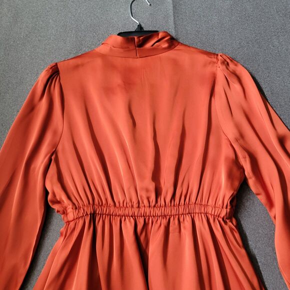 Chicwish M Rust Asymmetric Faux Wrap Ruffle Hem Satin Dress 711 - Picture 5 of 13
